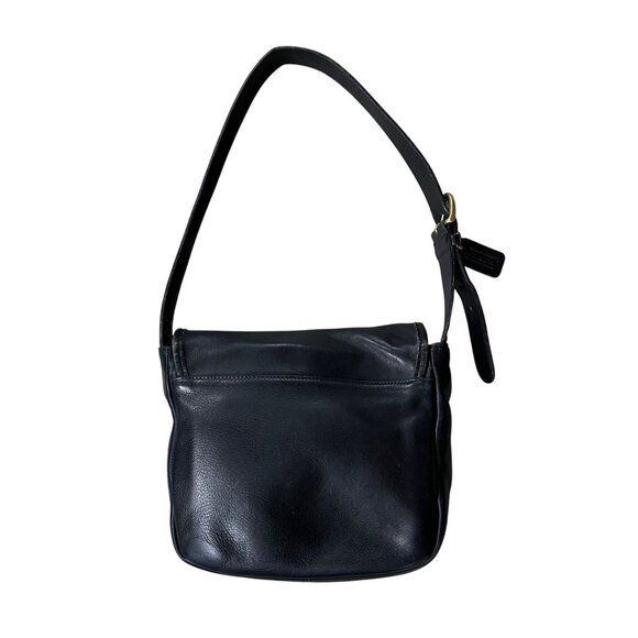 Vintage Coach Shoulder Bag 1997 4164 Bedford Flap Black Leather Brass Buckle 90s - Picture 4 of 17